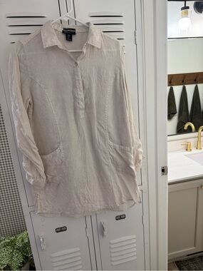Jones New York Cream Long-Sleeve Casual Button-Down Shirt